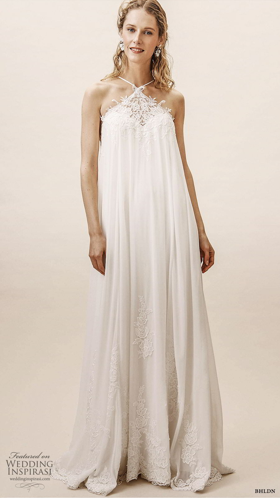 bhldn spring 2019 bridal sleeveless halter neck big column tent wedding dress boho romantic (2) mv