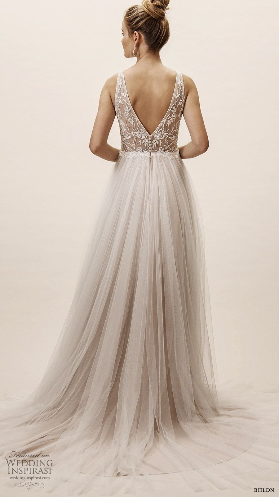 bhldn spring 2019 bridal sleeveless thick straps plunging v neckline embellished bodice a line ball gown wedding dress chapel train vback romantic (9) bv