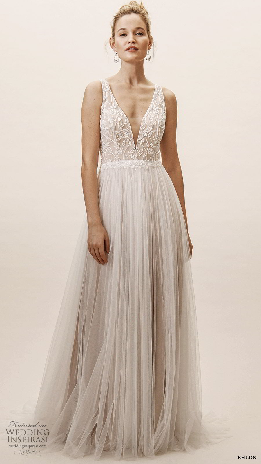 bhldn spring 2019 bridal sleeveless thick straps plunging v neckline embellished bodice a line ball gown wedding dress chapel train vback romantic (9) mv