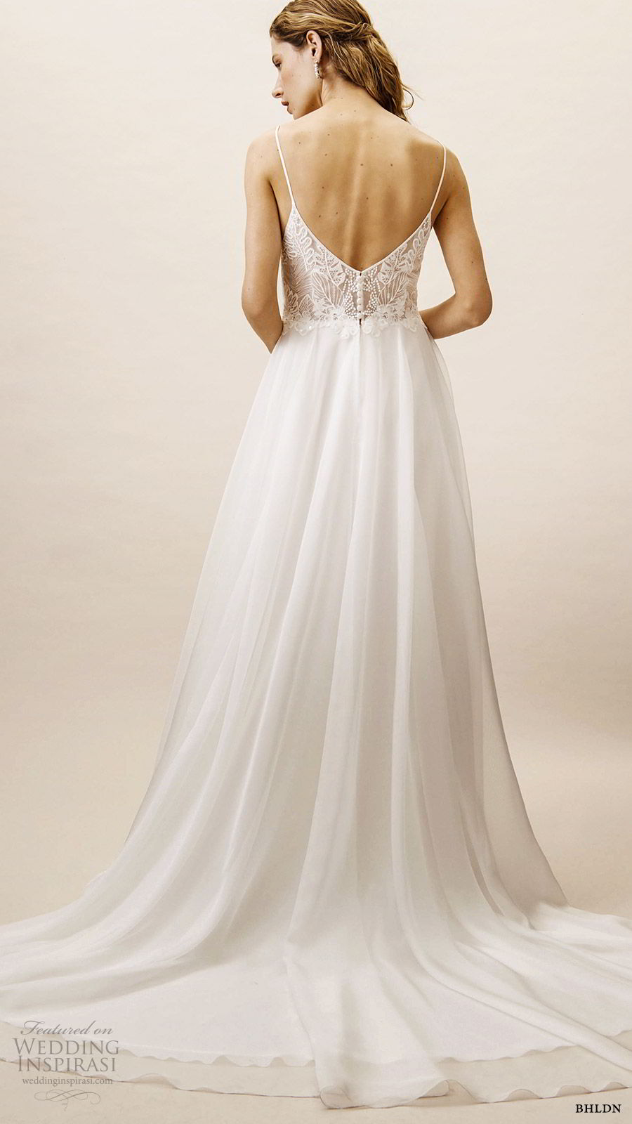 bhldn spring 2019 bridal sleeveless thin straps sweetheart v neckline embellished bodice a line wedding dress scoop back chapel train (4) bv