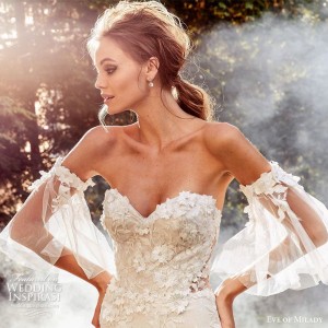 eve of milady fall 2018 bridal detached bell sleeves strapless sweetheart fully embellished mermaid wedding dress sheer back chapel train elegant romantic (1) zv