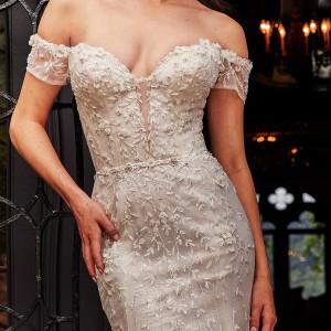 eve of milady fall 2018 bridal off shoulder sweetheart neckline fully embellished fit flare trumpet mermaid wedding dress cathedral train sheer back elegant glam (7) zv