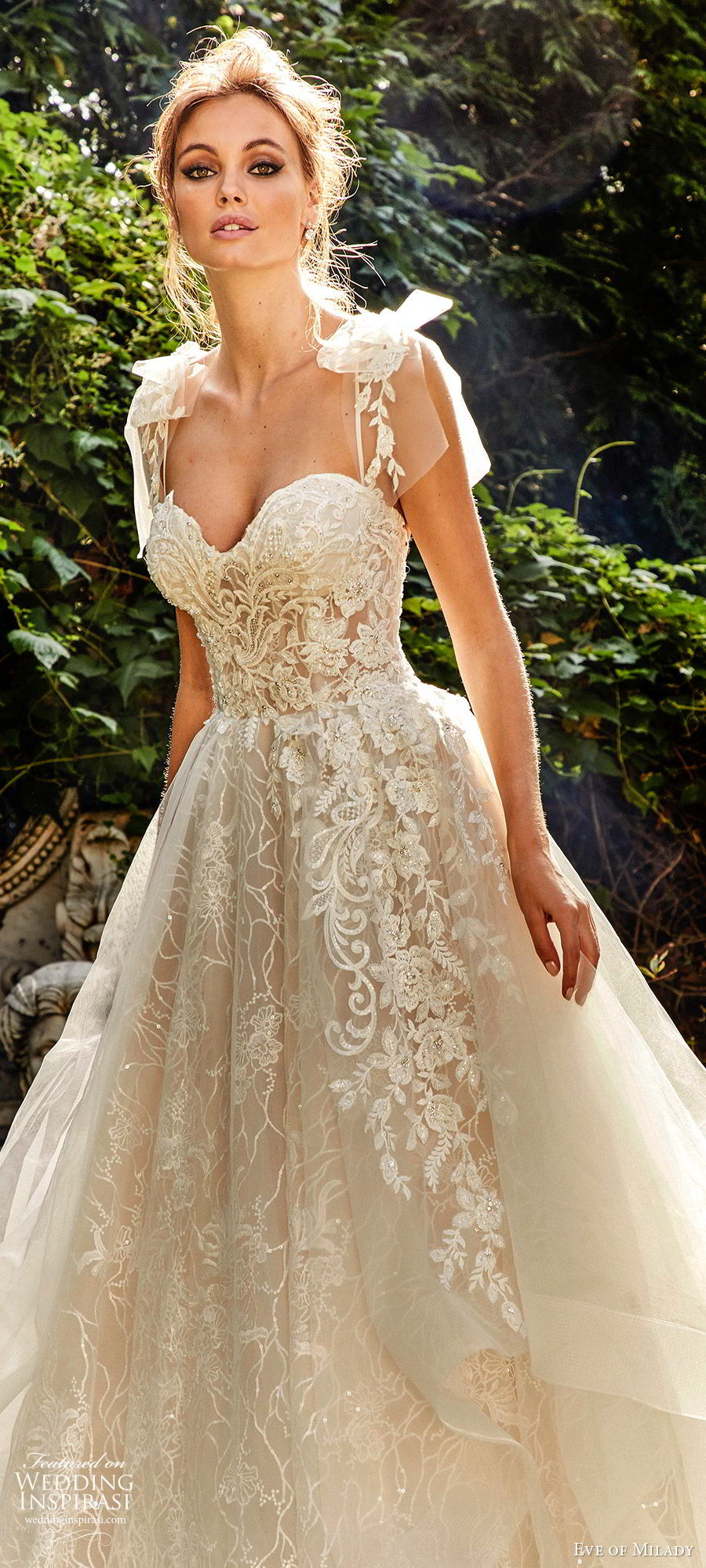 eve of milady fall 2018 bridal sleeveless illusion straps sweetheart neckline fully embellish a line ball gown wedding dress (10) champange color chapel train romantic princess zv