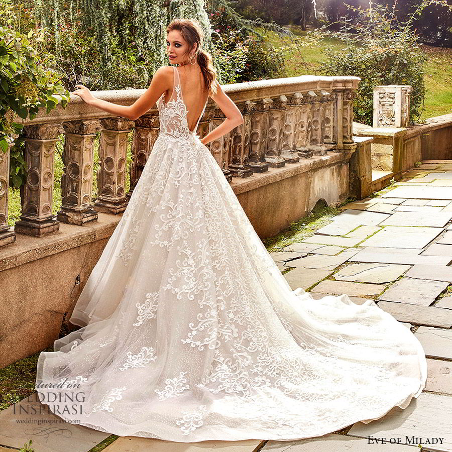 eve of milady fall 2018 bridal sleeveless illusion straps v neck embellished bodice a line ball gown wedding dress (12) v back romantic princess chapel train bv eve of milady fall 2018 bridal sleeveless illusion straps v neck embellished bodice a line ball gown wedding dress (12) v back romantic princess chapel train bv