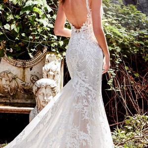 eve of milady fall 2018 bridal sleeveless plunging v neckline fully embellished sheath trumpet mermaid lace wedding dress chapel train elegant romantic (8) bv