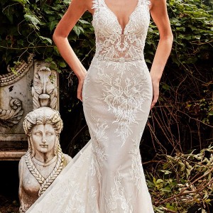eve of milady fall 2018 bridal sleeveless plunging v neckline fully embellished sheath trumpet mermaid lace wedding dress chapel train elegant romantic (8) lv