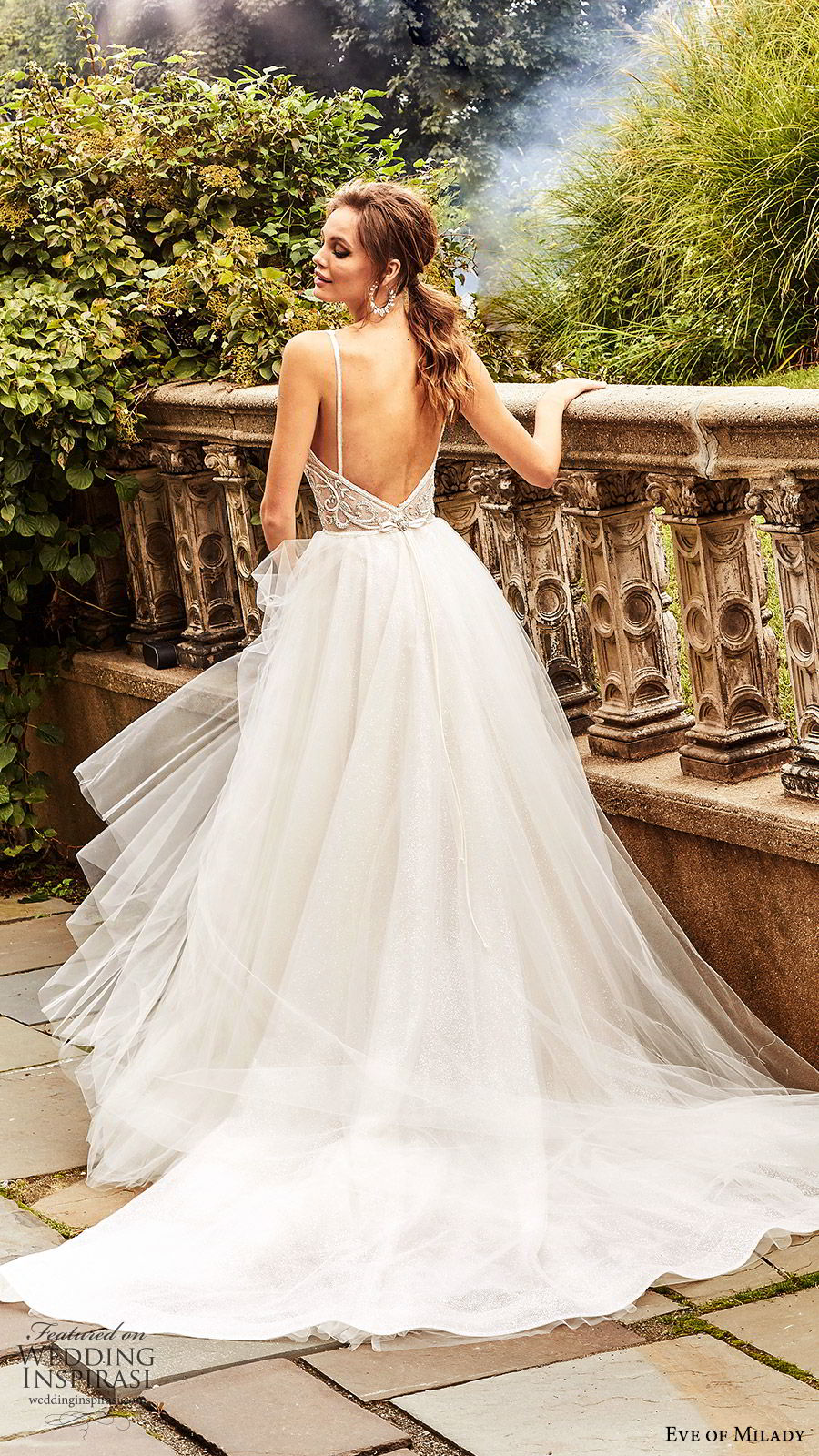 eve of milady fall 2018 bridal sleeveless thick straps deep v neck embellished bodice ball gown wedding dress chapel train romantic princess (2) bv