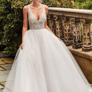 eve of milady fall 2018 bridal sleeveless thick straps deep v neck embellished bodice ball gown wedding dress chapel train romantic princess (2) mv