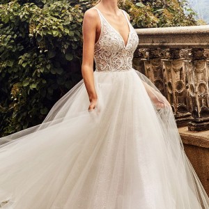 eve of milady fall 2018 bridal sleeveless thick straps deep v neck embellished bodice ball gown wedding dress chapel train romantic princess (2) mv