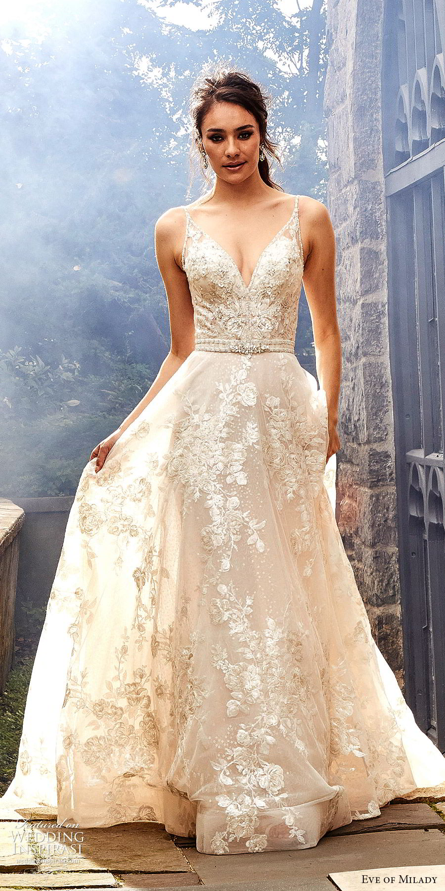 eve of milady fall 2018 bridal sleeveless thin beaded straps fully embellished a line ball gown wedding dress romantic glitzy chapel train (6) lv