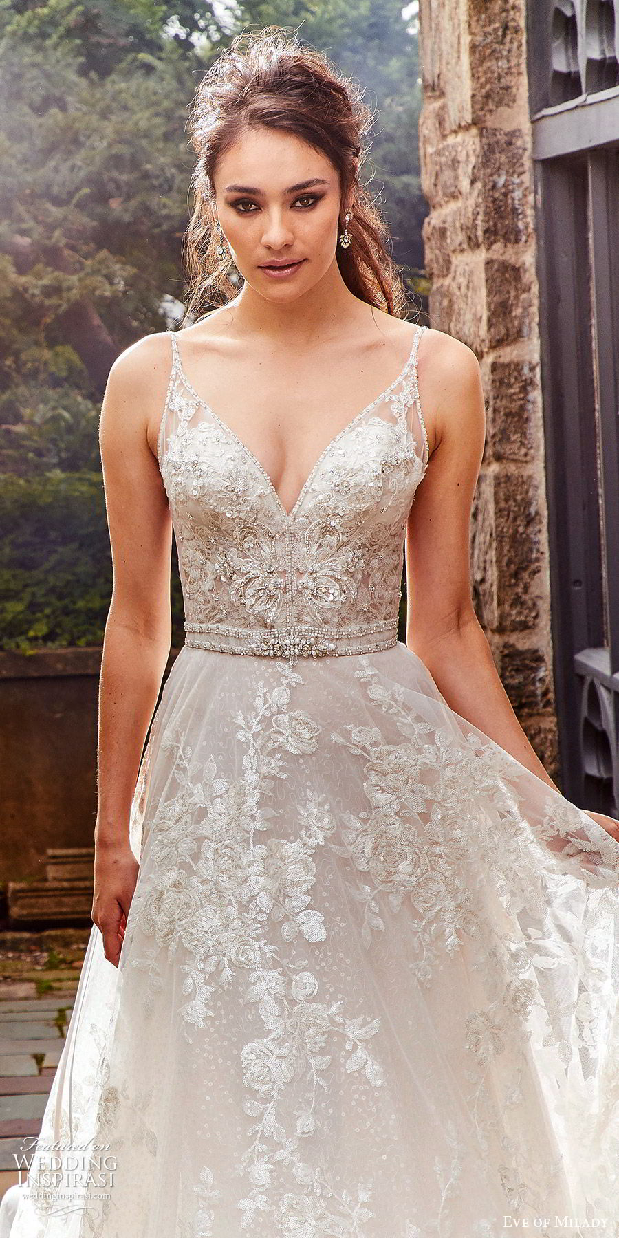 eve of milady fall 2018 bridal sleeveless thin beaded straps fully embellished a line ball gown wedding dress romantic glitzy chapel train (6) zv