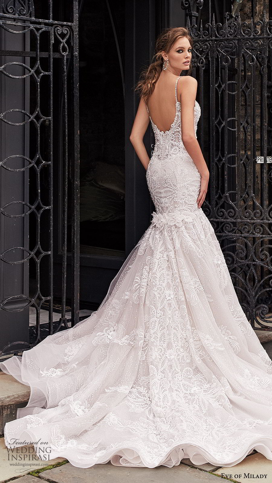 eve of milady fall 2018 bridal sleeveless thin straps sweetheart fully embellished mermaid wedding dress (13) sheer back chapel train elegant glam bv