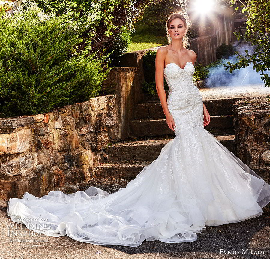 eve of milady fall 2018 bridal strapless sweetheart fully embellished mermaid lace wedding dress sheer back cathedral train elegant romantic (9) mv eve of milady fall 2018 bridal strapless sweetheart fully embellished mermaid lace wedding dress sheer back cathedral train elegant romantic (9) mv