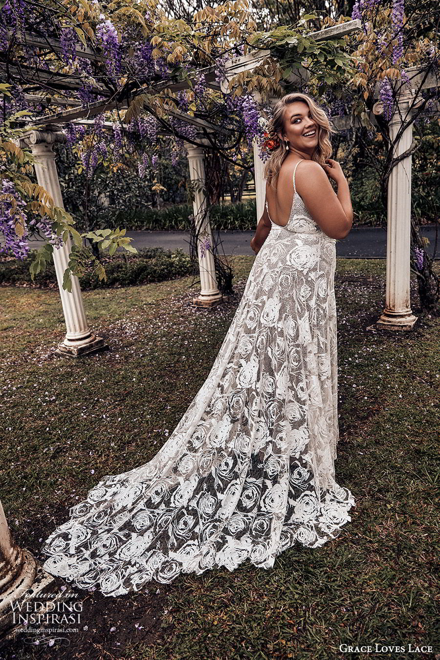 grace loves lace 2019 bridal sleeveless thin straps sweetheart necklines embellished lace soft a line trumpet wedding dress chapel train scoop back plus size bhoho romantic (6) bv