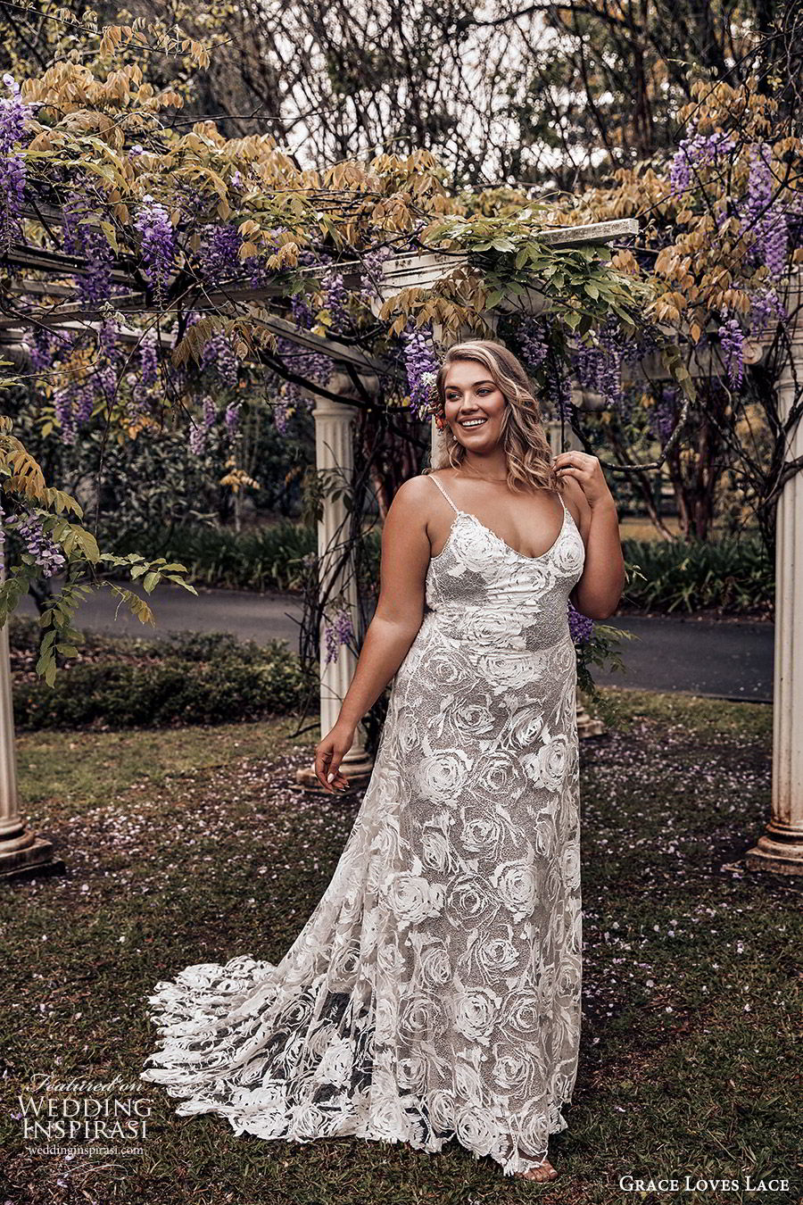 grace loves lace 2019 bridal sleeveless thin straps sweetheart necklines embellished lace soft a line trumpet wedding dress chapel train scoop back plus size bhoho romantic (6) mv