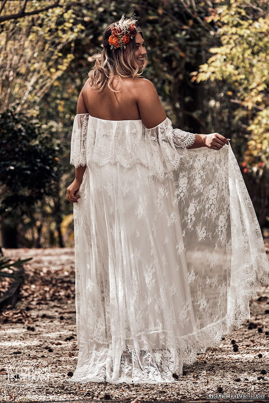 grace loves lace 2019 bridal strapless detached flutter sleeves semi sweetheart soft a line embellished lace wedding dress sweep train plus size boho romantic (4) bv