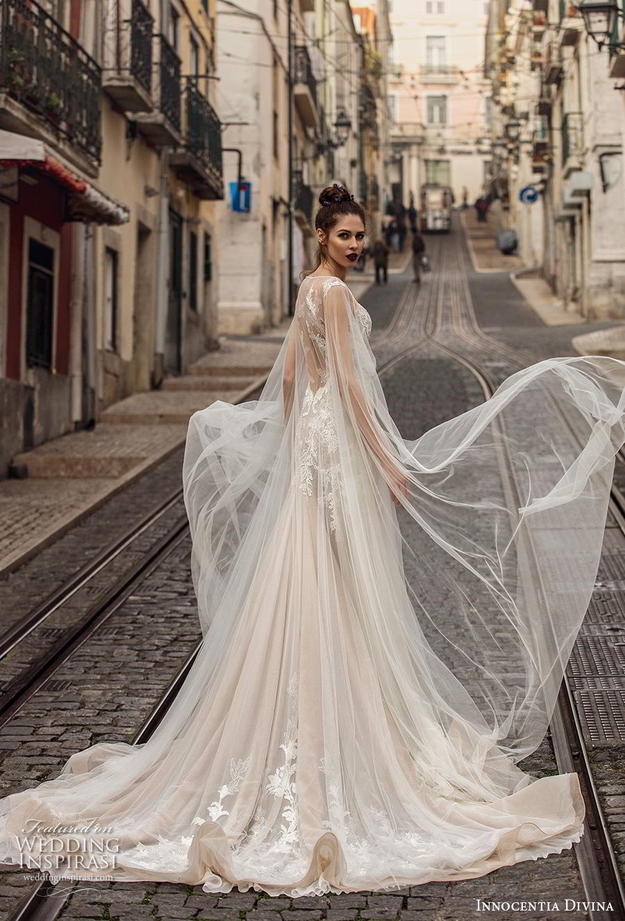 innocentia 2019 Divina bridal cap sleeves sweetheart neckline full embellishment elegant sheath wedding dress a  line overskirt sheer back chapel train (2) bv