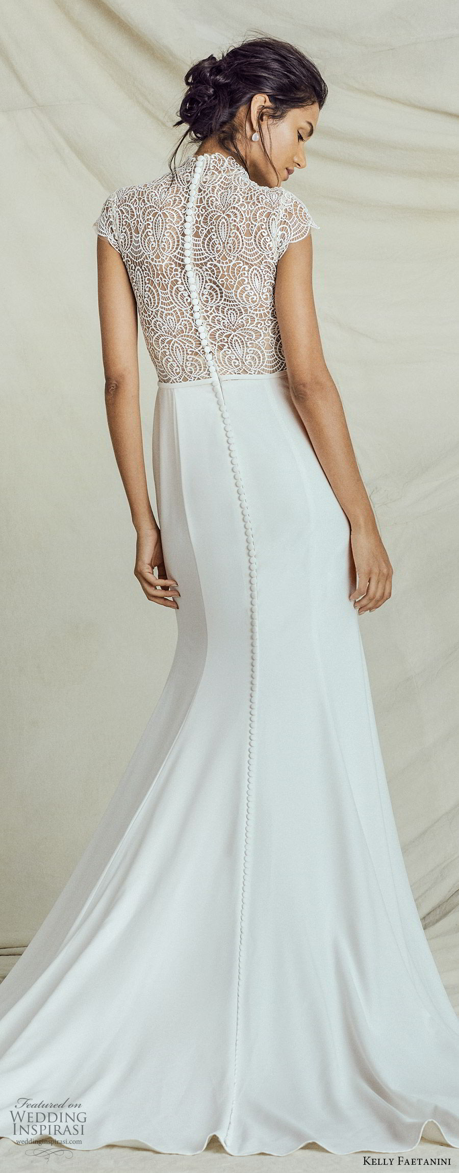 kelly faetanini fall 2019 bridal cap sleeves high neck embellished bodice mermaid trumpet wedding dress chapel train elegant modern chic (2) bv