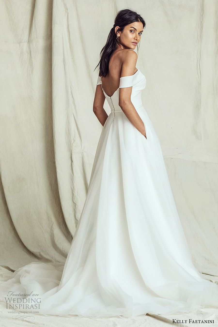 kelly faetanini fall 2019 bridal off shoulder straight across a line ball gown wedding dress pocket chapel train romantic elegant (14) bv