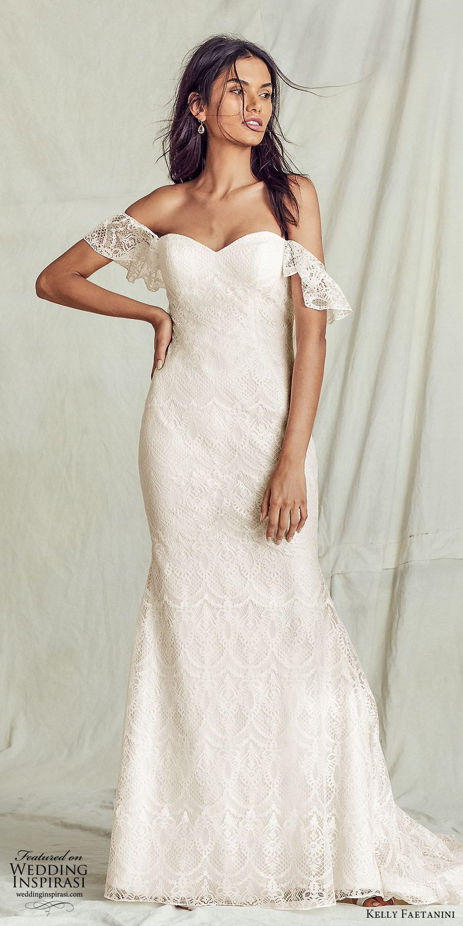 kelly faetanini fall 2019 bridal off shoulder sweetheart neckline sheath trumpet mermaid lace wedding dress elegant boho (8) mv