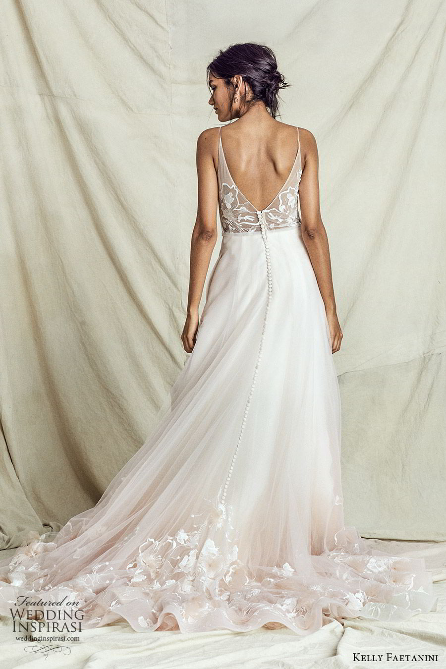 kelly faetanini fall 2019 bridal sleeveless thin straps sweetheart neckline embellished bodice a line ball gown wedding dress chapel train ombre blush romantic (6) bv