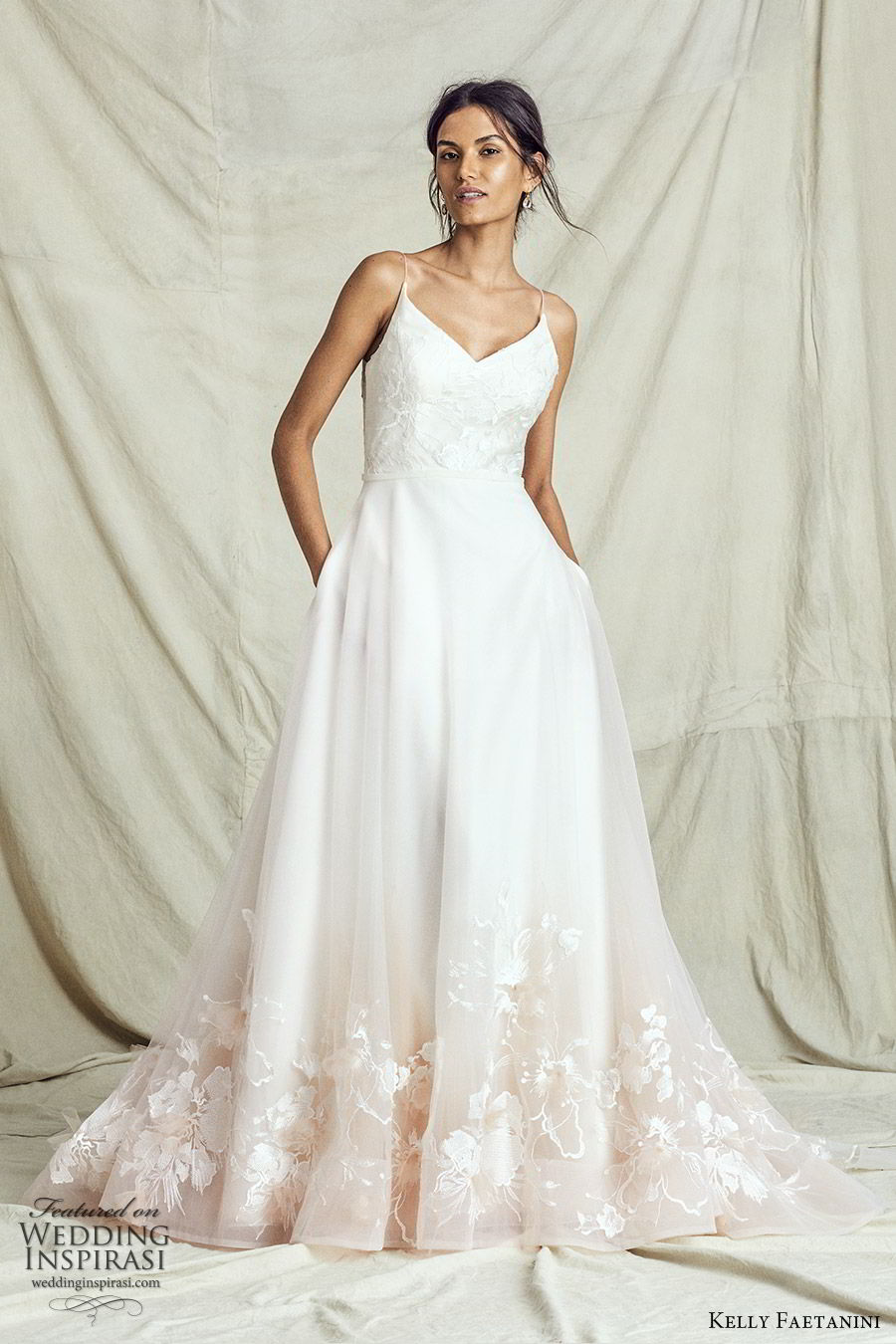 kelly faetanini fall 2019 bridal sleeveless thin straps sweetheart neckline embellished bodice a line ball gown wedding dress chapel train ombre blush romantic (6) mv