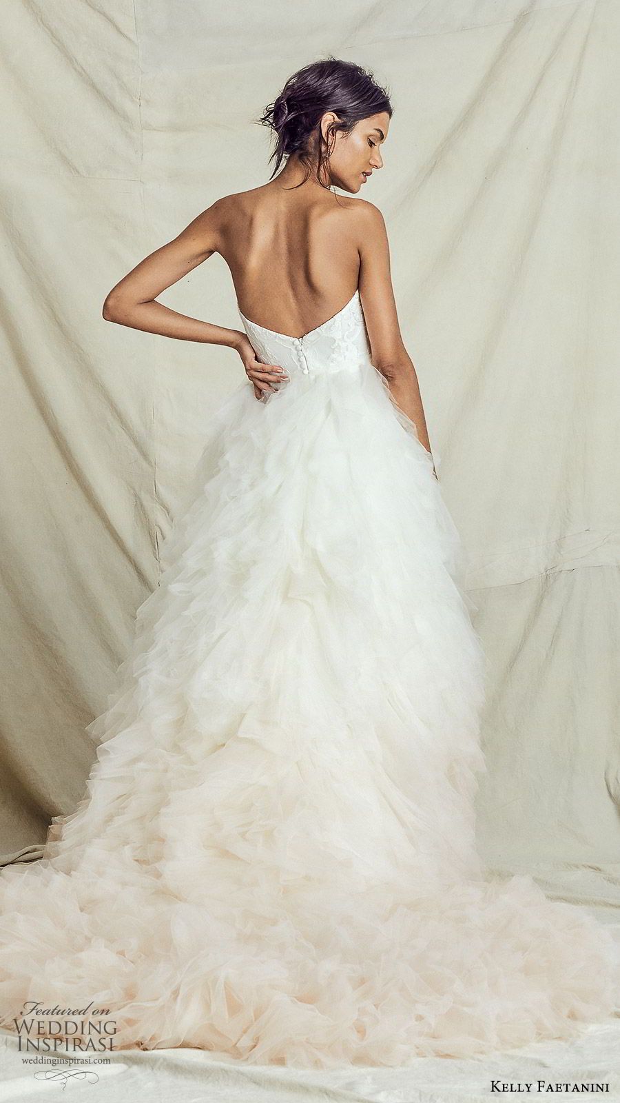 kelly faetanini fall 2019 bridal strapless sweetheart lace bodice a line ball gown wedding dress ruffle skirt ombre blush romantic elegant (7) bv kelly faetanini fall 2019 bridal strapless sweetheart lace bodice a line ball gown wedding dress ruffle skirt ombre blush romantic elegant (7) bv