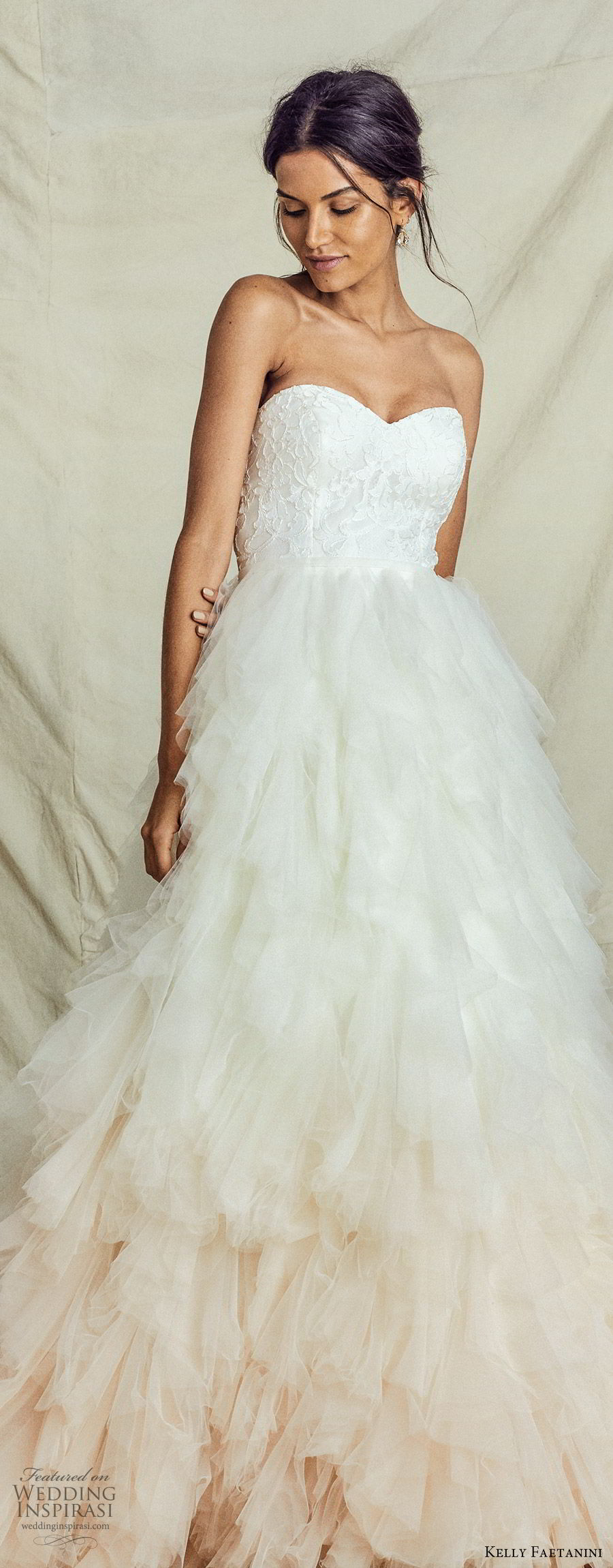 kelly faetanini fall 2019 bridal strapless sweetheart lace bodice a line ball gown wedding dress ruffle skirt ombre blush romantic elegant (7) lv