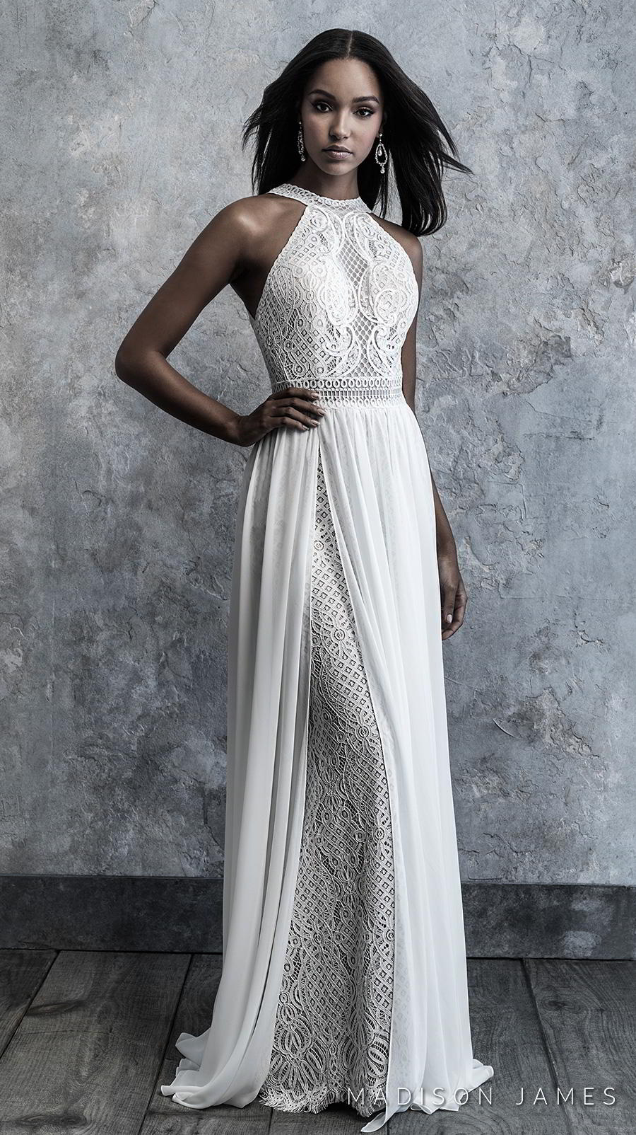 illusion lace halter sheath wedding dress