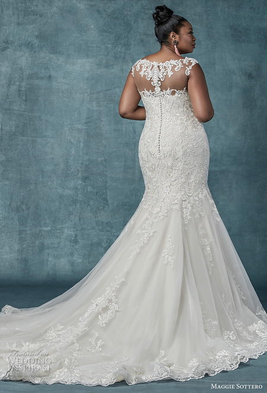 maggie sottero spring 2019 bridal sleeveless illusion bateau sweetheart neckline heavily embellished bodice elegant mermaid wedding dress sheer lace back chapel train (13) bv