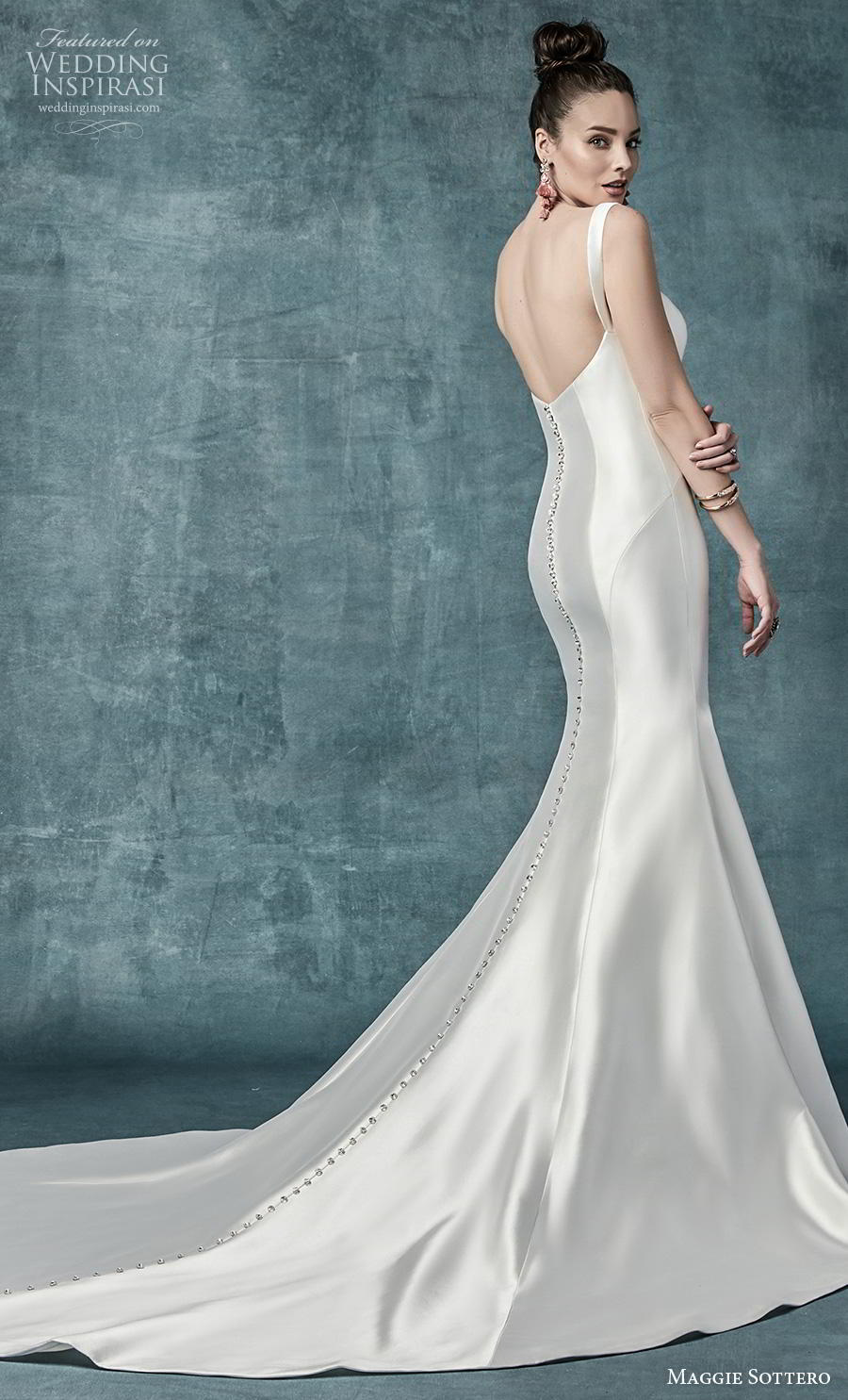 maggie sottero spring 2019 bridal sleeveless with strap diamond neckline simple minimalist satin elegant mermaid wedding dress mid back chapel train (20) bv