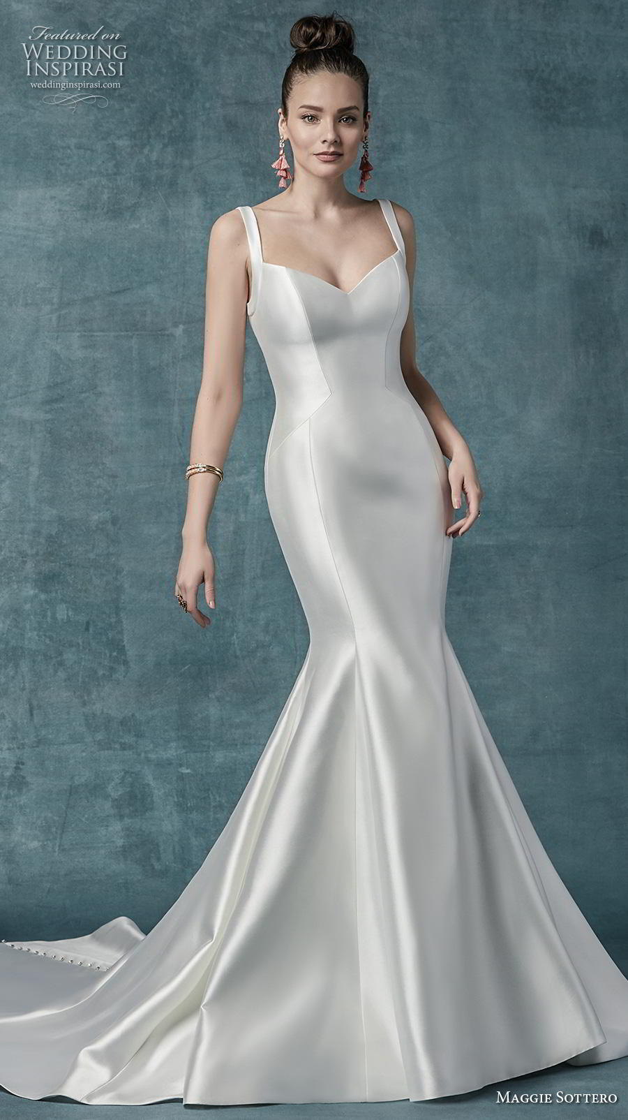 maggie sottero spring 2019 bridal sleeveless with strap diamond neckline simple minimalist satin elegant mermaid wedding dress mid back chapel train (20) mv