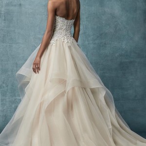 maggie sottero spring 2019 bridal strapless sweetheart neckline heavily embellished bodice layered skirt romantic blush a  line wedding dress mid back sweep train (1) bv
