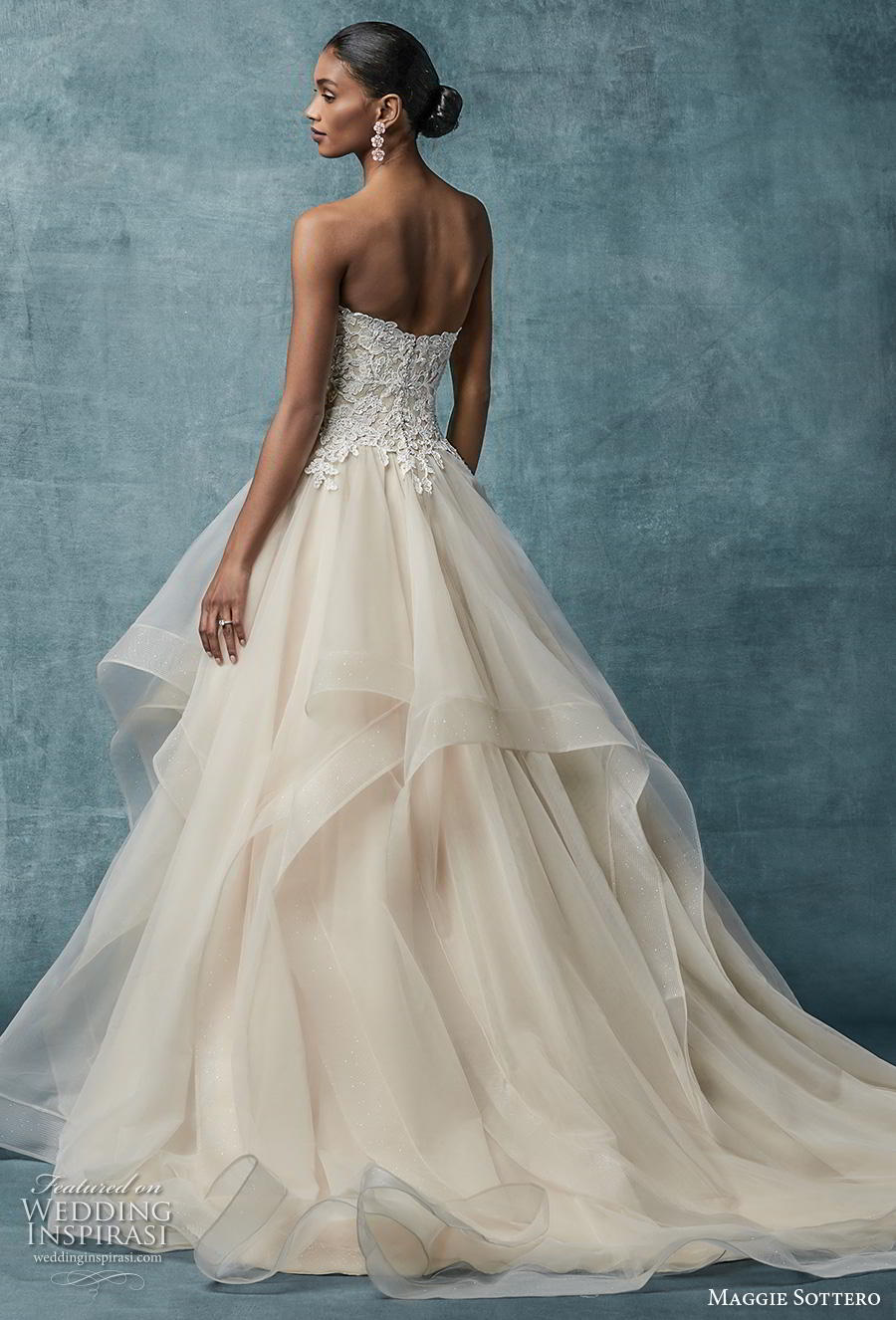 maggie sottero spring 2019 bridal strapless sweetheart neckline heavily embellished bodice layered skirt romantic blush a  line wedding dress mid back sweep train (1) bv