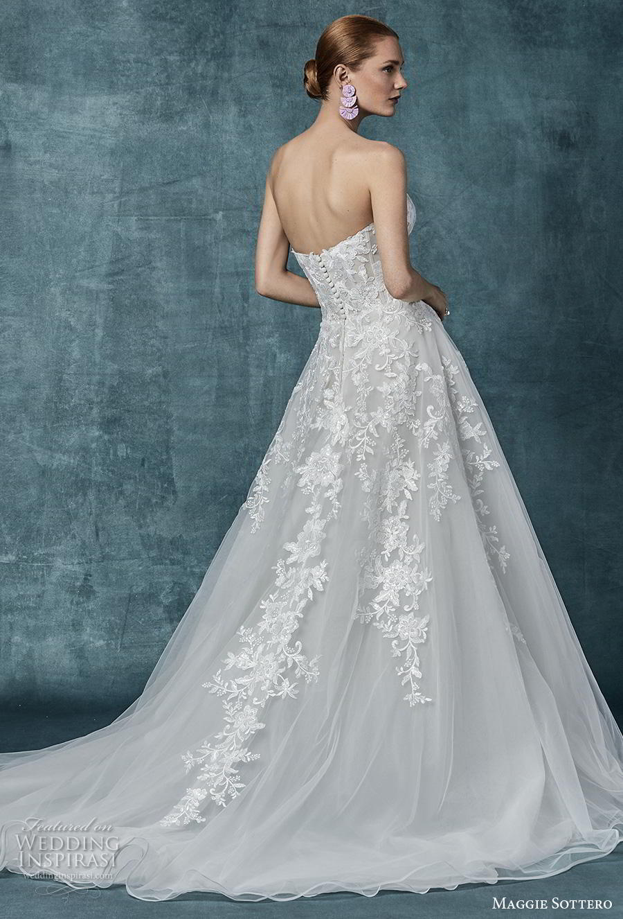 maggie sottero spring 2019 bridal strapless sweetheart neckline heavily embellished bodice romantic a  line wedding dress mid back chapel train (12) bv