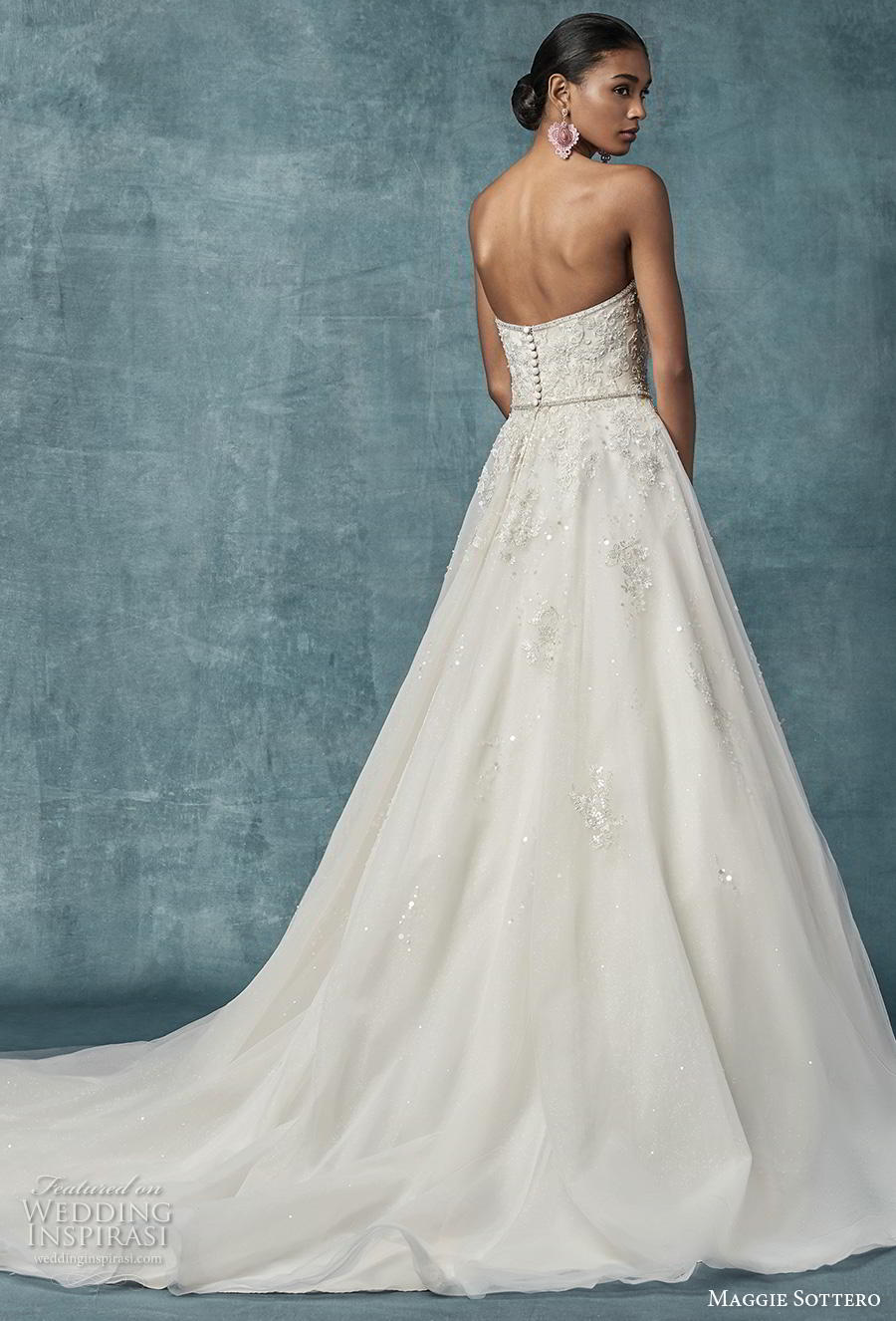 maggie sottero spring 2019 bridal strapless sweetheart neckline heavily embellished bodice romantic a  line wedding dress mid back chapel train (17) bv