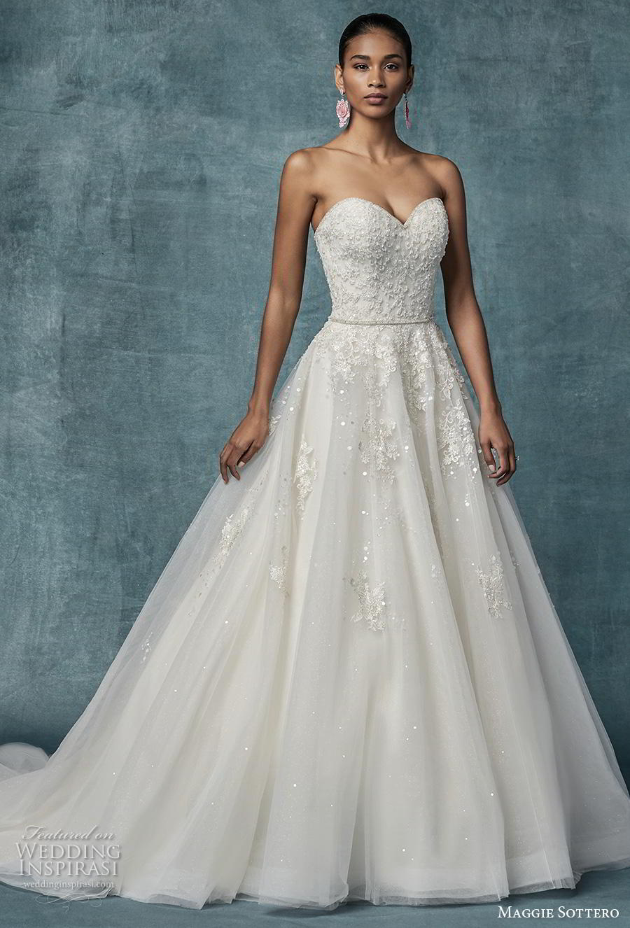 maggie sottero spring 2019 bridal strapless sweetheart neckline heavily embellished bodice romantic a  line wedding dress mid back chapel train (17) mv