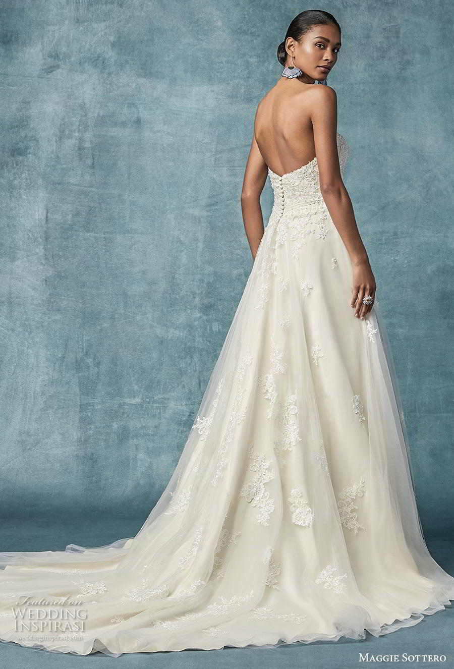 maggie sottero spring 2019 bridal strapless sweetheart neckline heavily embellished bodice romantic a  line wedding dress mid back chapel train (3) bv