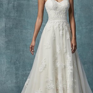 maggie sottero spring 2019 bridal strapless sweetheart neckline heavily embellished bodice romantic a  line wedding dress mid back chapel train (3) mv