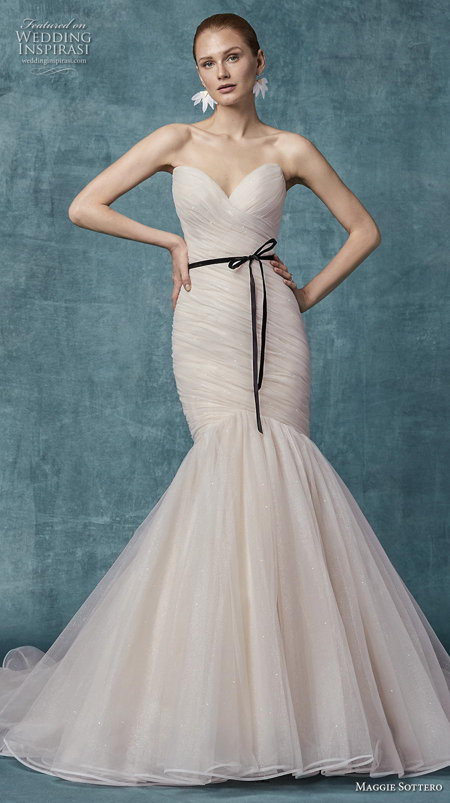 maggie sottero spring 2019 bridal strapless sweetheart neckline wrap over ruched bodice simple blush mermaid wedding dress mid back chapel train (10) mv