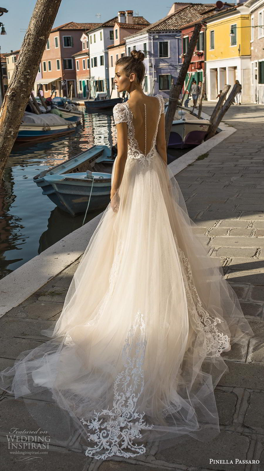 pinella passaro 2019 bridal cap sleeves deep v neck heavily embellished bodice tulle skirt romantic a  line wedding dress sheer button back chapel train (3) bv mv