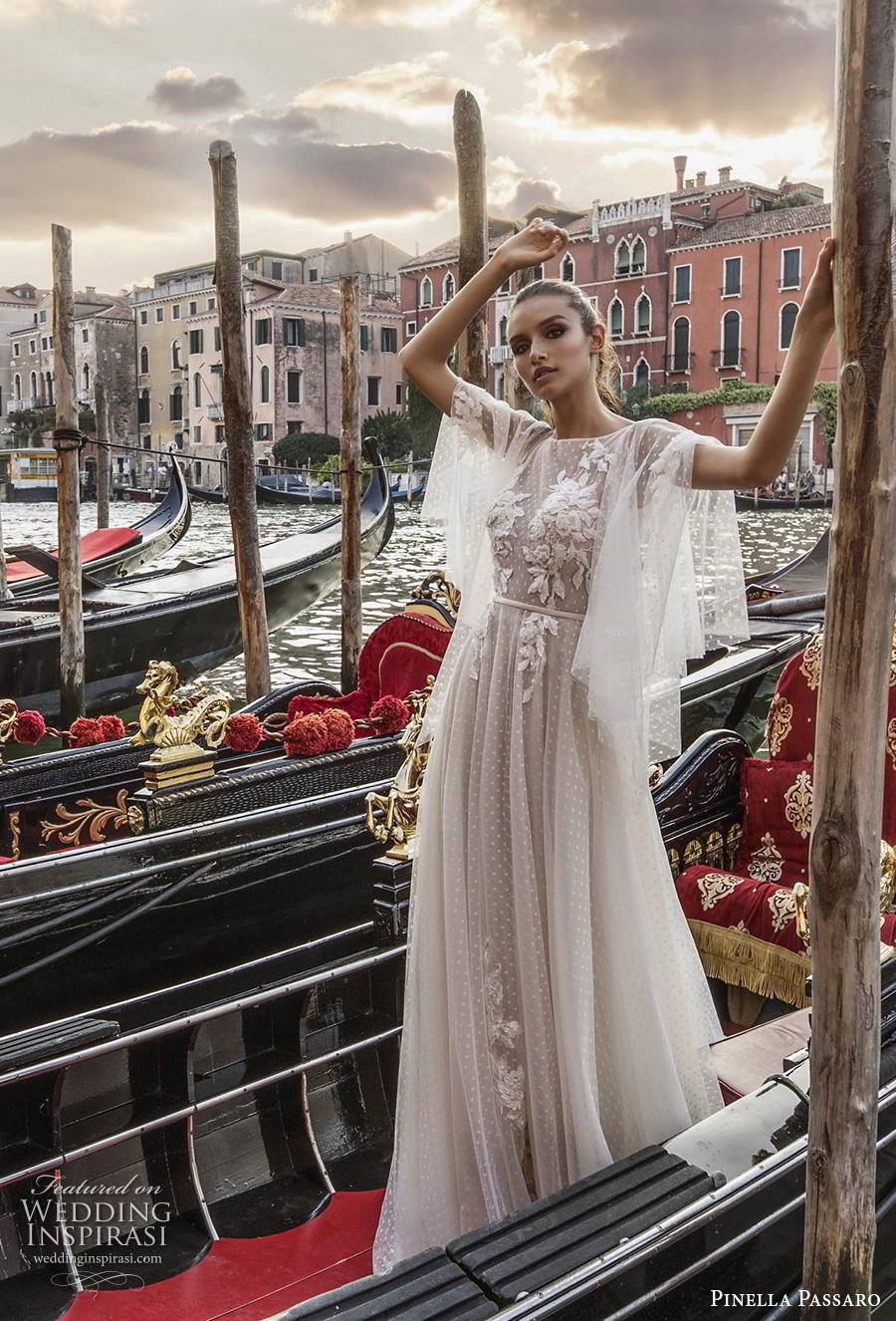 pinella passaro 2019 bridal long bell sleeves bateau neck heavily embellished bodice romantic soft a  line wedding dress backless v back (13) mv