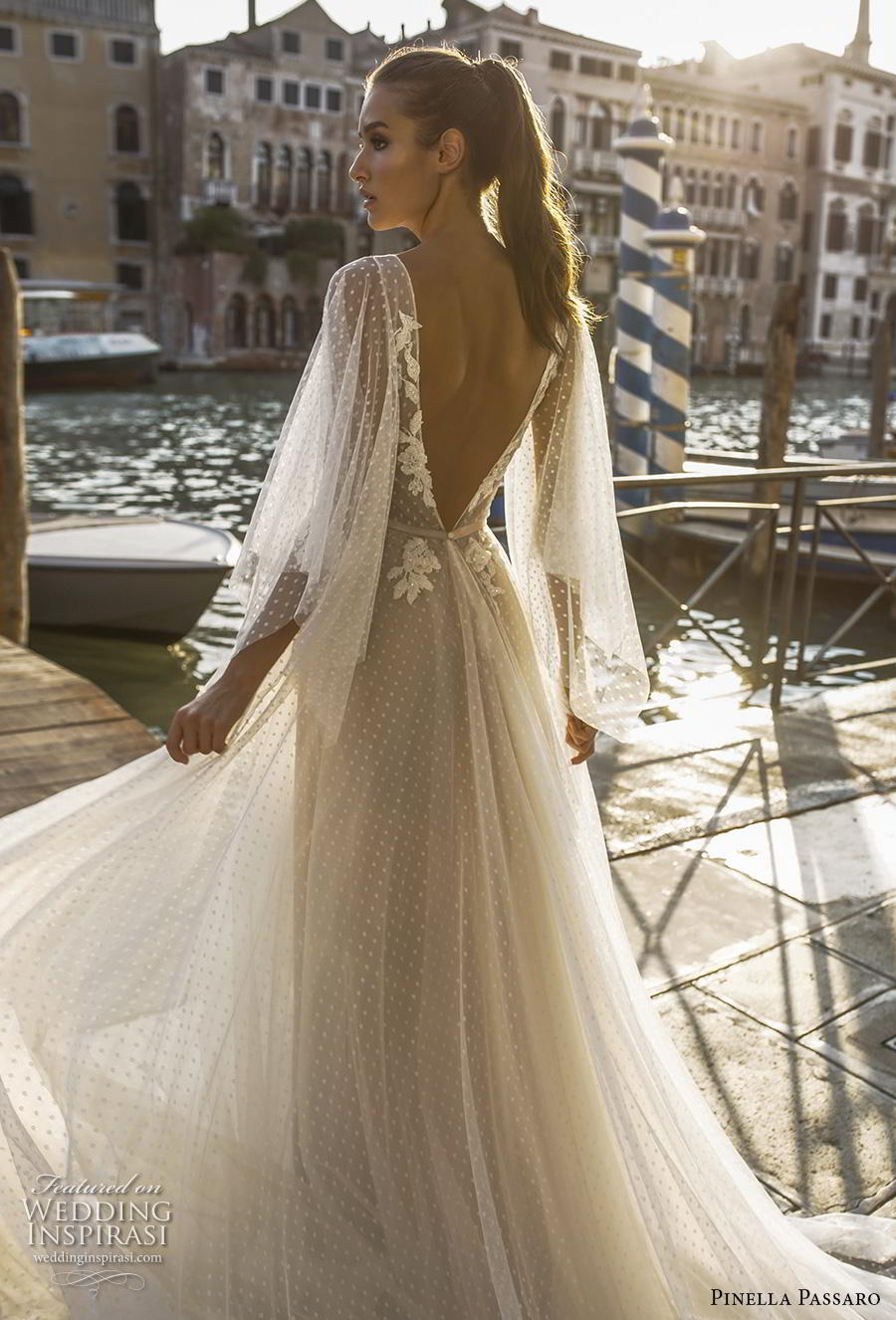 pinella passaro 2019 bridal long bell sleeves bateau neck heavily embellished bodice romantic soft a  line wedding dress backless v back (13) zbv