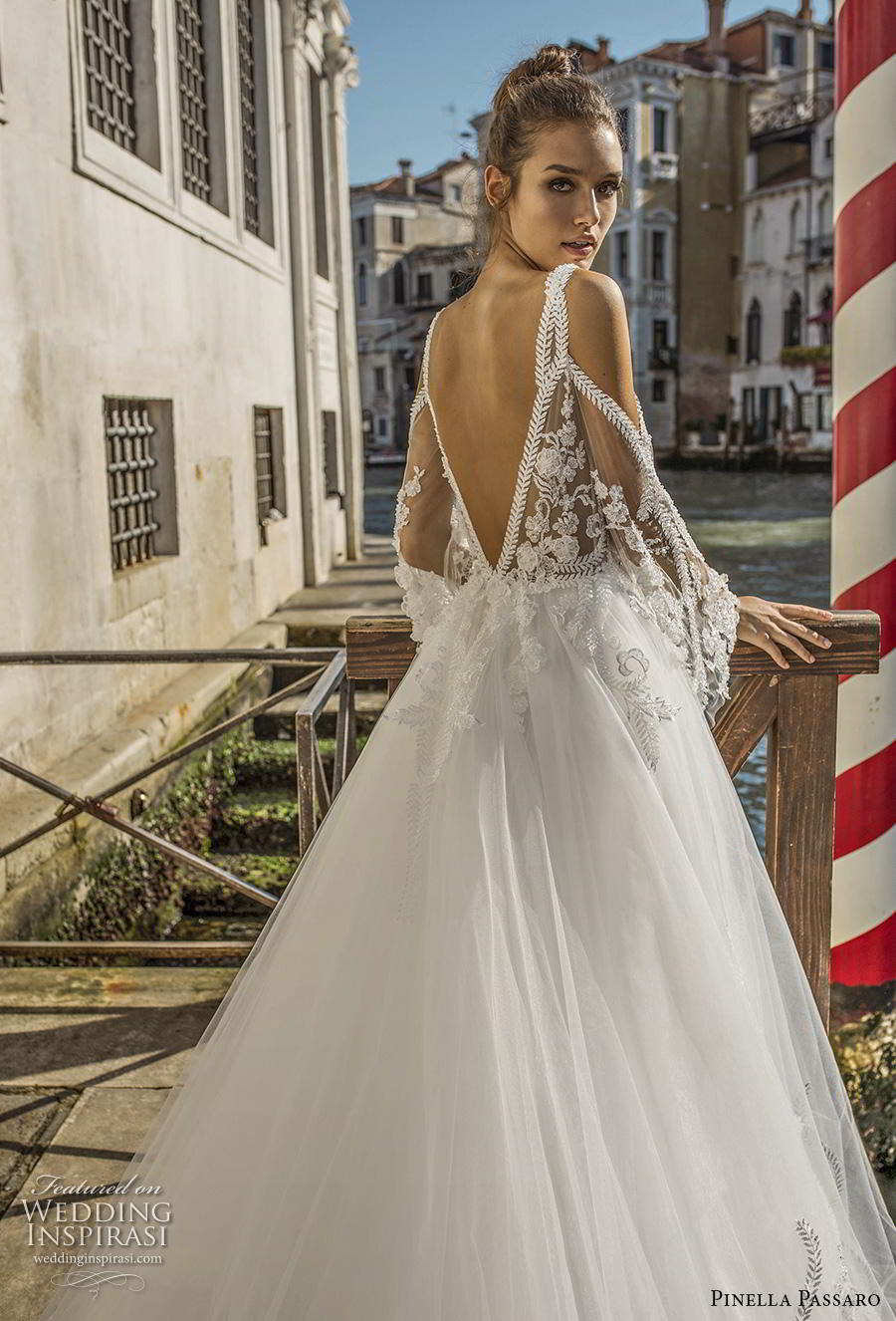 pinella passaro 2019 bridal long sleeves cold shoulder v neck heavily embellished bodice tulle skirt romantic a  line wedding dress backless v back long train (2) zbv