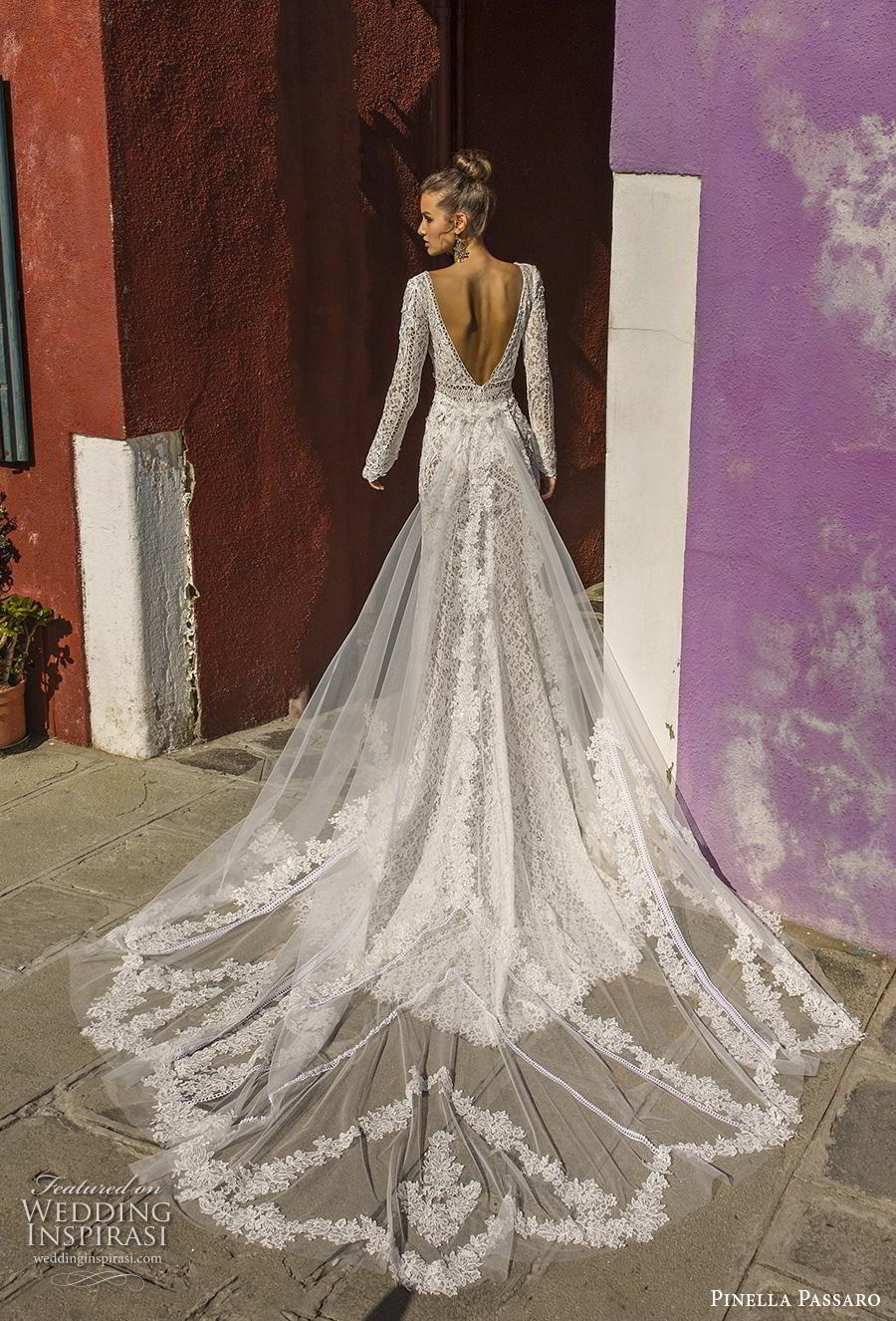 pinella passaro 2019 bridal long sleeves deep v neck full embellishment romantic sexy a  line wedding dress v back chapel train (9) bv