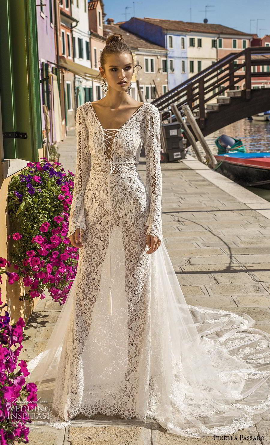 pinella passaro 2019 bridal long sleeves deep v neck full embellishment romantic sexy a  line wedding dress v back chapel train (9) mv