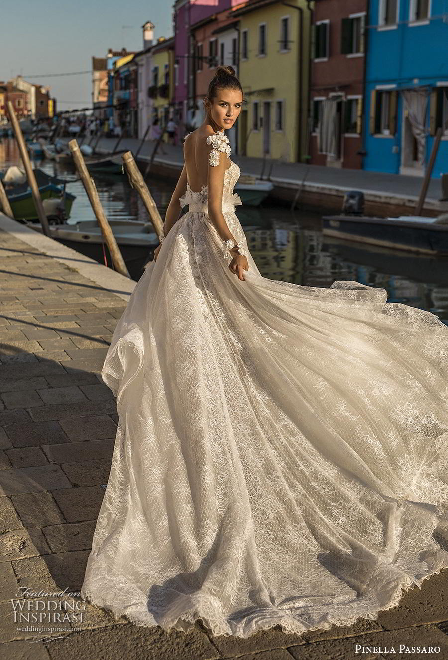 pinella passaro 2019 bridal long sleeves illusion v sweetheart neckline full embellishment romantic a  line wedding dress backless chapel train (6) bv