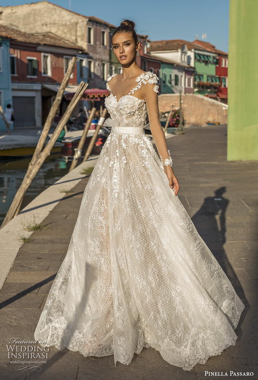 pinella passaro 2019 bridal long sleeves illusion v sweetheart neckline full embellishment romantic a  line wedding dress backless chapel train (6) mv