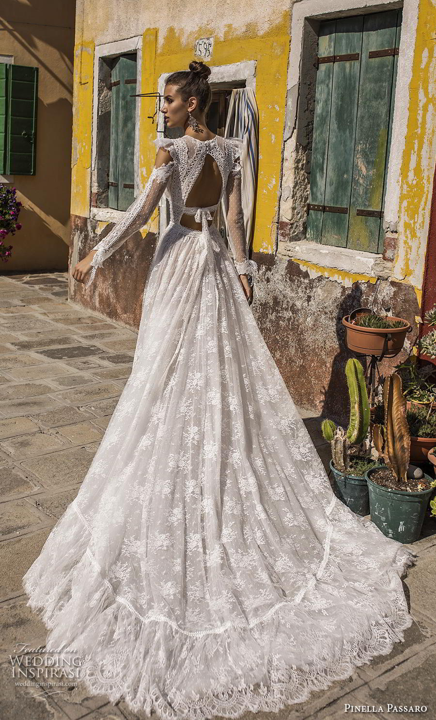 pinella passaro 2019 bridal long sleeves jewel neck full embellishment romantic bohemian soft a  line wedding dress keyhole back chapel train (4) bv