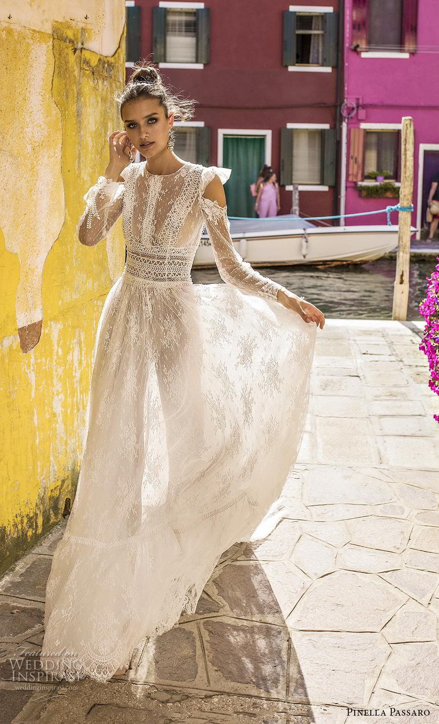 pinella passaro 2019 bridal long sleeves jewel neck full embellishment romantic bohemian soft a  line wedding dress keyhole back chapel train (4) mv